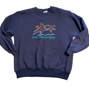 Vintage San Francisco Golden Gate Bridge Sweatshirt XL Embroidered Navy 90's